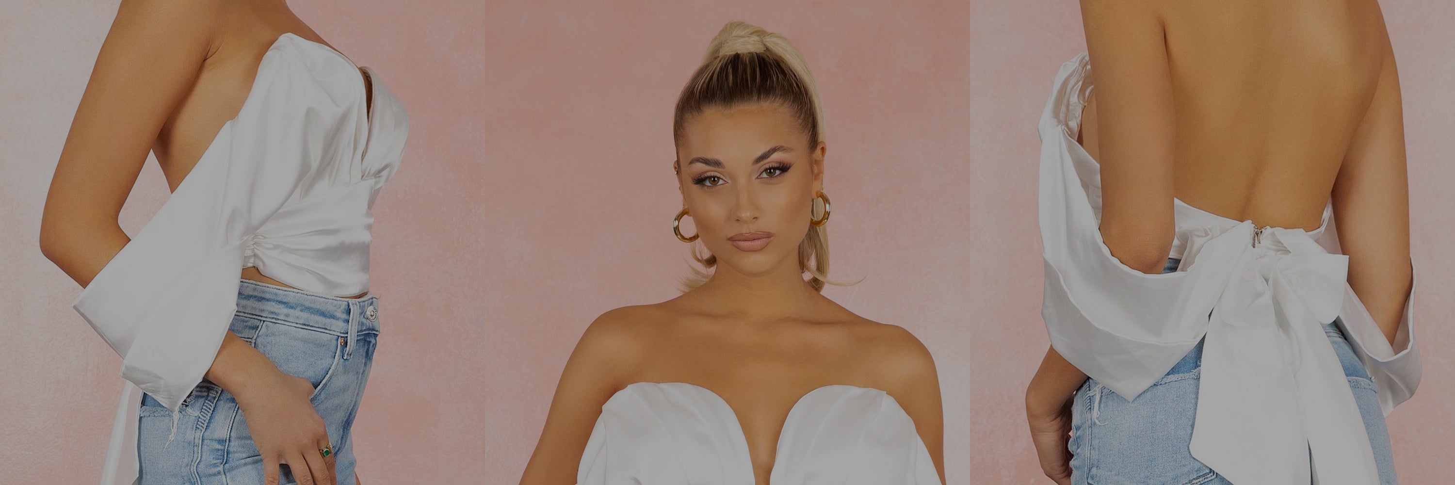 On Command White Strapless Bustier V Neck Thong Bodysuit Top