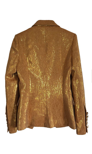 Posh Attitude Gold Metallic Long Sleeve Double Breasted Button Blazer Jacket Outerwear