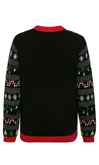 Deck The Halls Black XMAS Merry Christmas Pattern Long Sleeve Crew Neck Pullover Ugly Sweater
