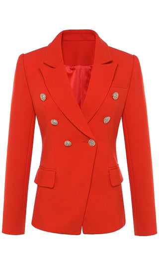 A Million Ways Red Gold Button Long Sleeve V Neck Lapel Blazer Jacket Outerwear