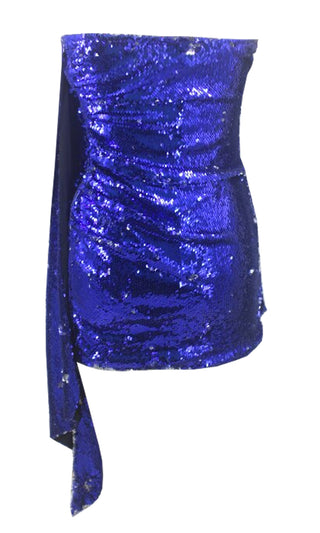 Looking Like A Star Blue Sequin Strapless Drape Wrap Bodycon Mini Dress