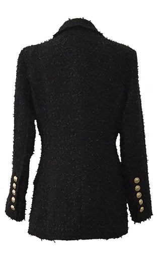 Above And Beyond Black Tweed Woolen Gold Button V Neck Coat Outerwear