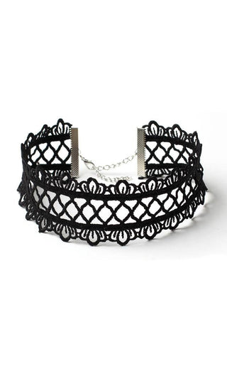 Play It Cool Black Cut Out Lace Chain Thick Vintage Victorian Choker Necklace