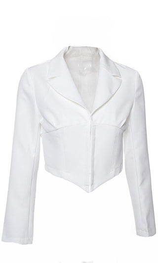 Riding My Coat Tails White Long Sleeve Plunge V Neck Hook And Eye Crop Top