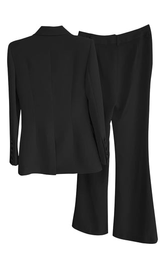 Power Position <br><span>Black Long Sleeve Single Breasted Blazer Jacket High Waist Flare Leg Pant Two Piece Suit Set</span>