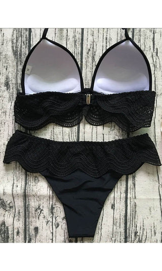 Ibiza Bound <br><span> Fishnet Crochet Lace Padded Spaghetti Strap Halter Top Brazilian Bikini Two Piece Swimsuit </span>