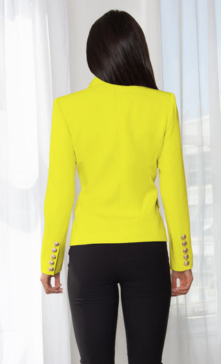 Ready To Work Magenta Long Sleeve Peaked Lapels Double Breasted Gold Button Blazer Jacket Outerwear