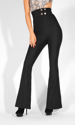 With Bells On Black High Waist Button Flare Leg Pants