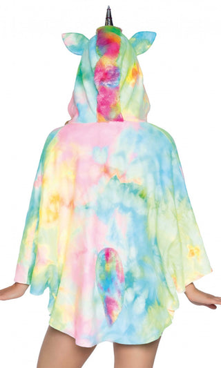 Dreamy Unicorn<br><span> Multicolor Tie Dye Long Sleeve Poncho Unicorn Hood Halloween Costume</span>
