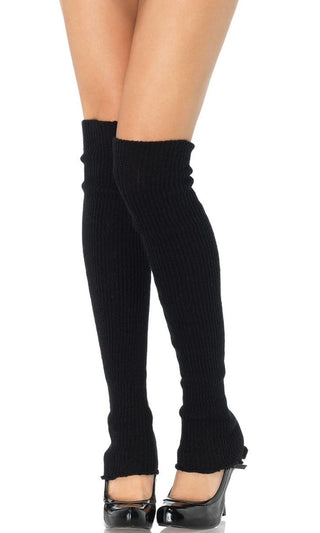 Love Me More<br><span> Black Ribbed Knit Leg Warmers Footless Tights Stockings Hosiery</span>
