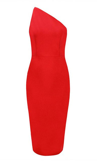 Outshining Everyone Red Sleeveless One Shoulder Double Strap Bodycon Bandage Midi Dress
