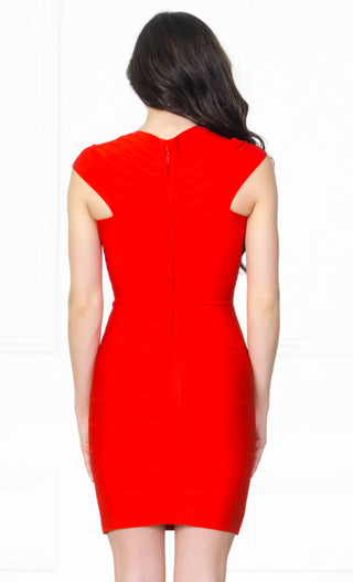 Indie XO Kiss Me Bright Red Square Neck Bandage Sleeveless High Back Zip Close Fitted Bodycon Sheath Pencil Mini Dress
