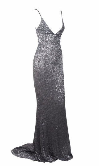 Fire and Ice Pink Sequin Sleeveless Spaghetti Strap Plunge V Neck Backless Mermaid Maxi Dress Gown