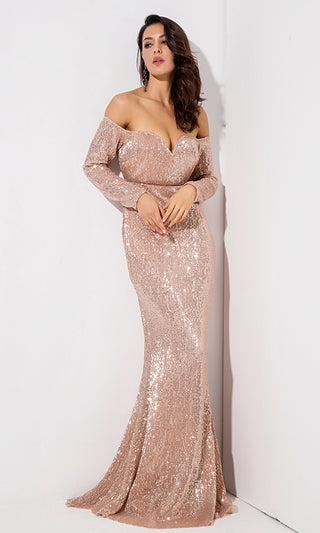 Time To Sparkle Blue Sequin Long Sleeve Off The Shoulder V Neck Mermaid Maxi Dress