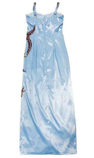 Mermaid On Land <bR><span>Blue Sequin Star Pattern Sleeveless Spaghetti Strap Sweetheart Neck Side Slit Maxi Dress</span>
