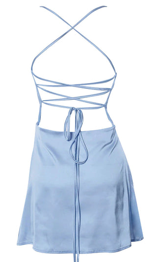 Never Afraid <br><span>Royal Blue Satin Sleeveless Spaghetti Strap Lace Up Scoop Neck Open Back Flare Mini Slip Dress</span>