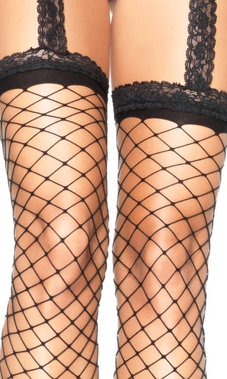 Hot Romance <br><span>Black Sheer Fishnet Fence Net Lace Garter Belt Stockings Tights Hosiery</span>