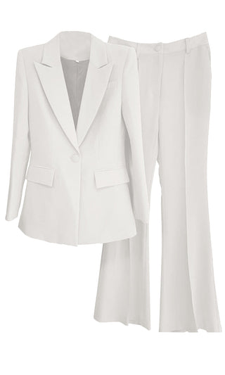 Power Position <br><span>Green Long Sleeve Single Breasted Blazer Jacket High Waist Flare Leg Pant Two Piece Suit Set</span>