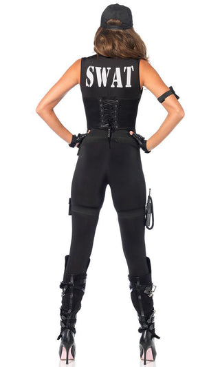 Breaking Down Doors <br><span>Black Sleeveless Plunge V Neck Zip Bodycon Jumpsuit Halloween Costume</span>
