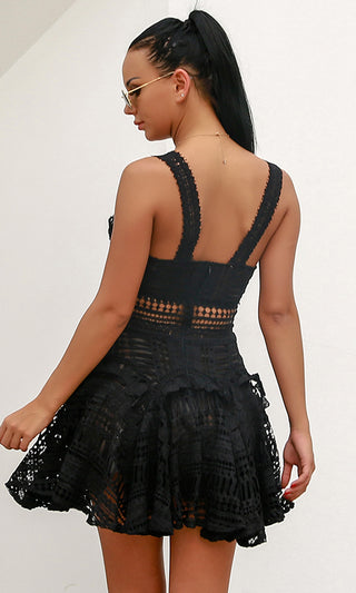Peer Pressure Black Lace Sleeveless Plunge V Neck Cut Out Ruffle Mini Dress