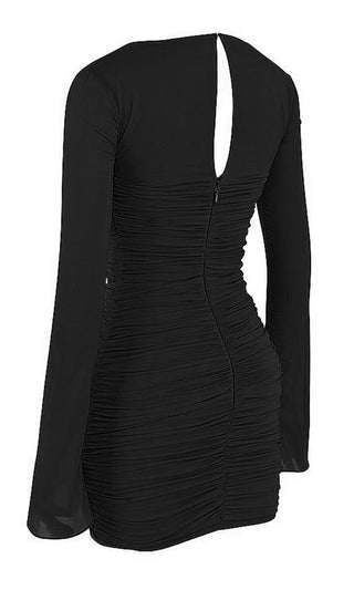 Girl On Fire <br><span>Black Long Sleeve Ruched Sweetheart Neck Cut Out Bodycon Mini Dress</span>
