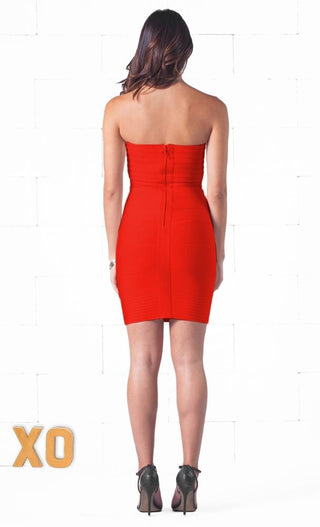 After Hours Red Sweetheart Neck Bandage Style Strapless Body Con Fitted Mini Dress