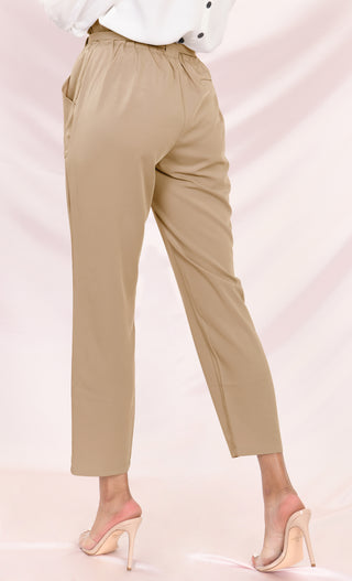 Urban Escape Baby Pink Tie Waist Loose Tapered Leg Pocket Trouser Pants