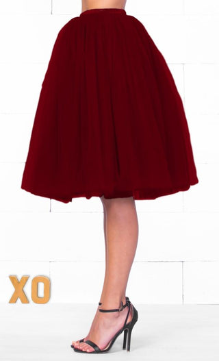 7 Layer On Pointe Burgundy Wine Red Tulle Pleated Ballerina A Line Full Midi Skirt