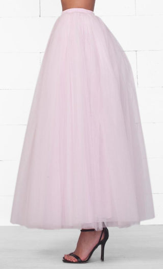 Do A Twirl 7 Layer Light Baby Pink Pleated Elastic Waist Swiss Tulle Ball Gown Maxi Skirt