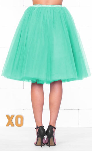 7 Layer On Pointe Mint Aqua Green Tulle Pleated Ballerina A Line Full Midi Skirt