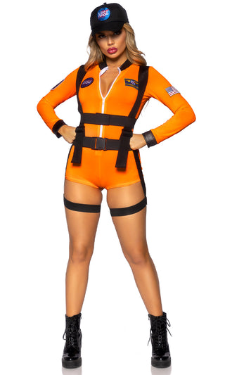 Give Me Space <br><span>Orange Long Sleeve Zipper Bodycon Romper Three Piece Halloween Costume Set</span>