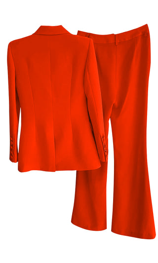Power Position <br><span>Red Long Sleeve Single Breasted Blazer Jacket High Waist Flare Leg Pant Two Piece Suit Set</span>