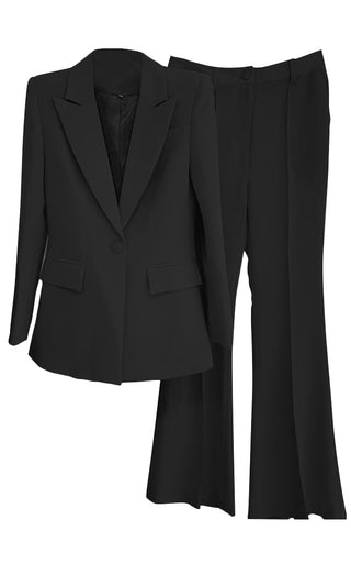 Power Position <br><span>White Long Sleeve Single Breasted Blazer Jacket High Waist Flare Leg Pant Two Piece Suit Set</span>