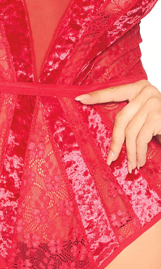 Sheer Love <br><span>Sheer Mesh Lace Velvet Sleeveless Scoop Neck Cut Out Back Lingerie Bodysuit</span>