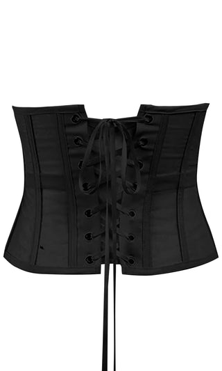 See My Swagger Strapless Sheer Mesh Boning Lace Up Back Waist Corset Top