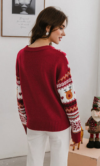 Deck The Halls Heart Reindeer XMAS Merry Christmas Pattern Long Sleeve Crew Neck Pullover Ugly Sweater