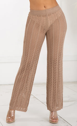 Bohemian Chic <span><br>Hot Pink High Waisted Crochet Knit Drawstring Sheer Flare Pants</span>