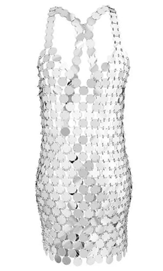 Disco Ball <span><br> Silver Sequin Paillette Sleeveless Plunge V Neck Backless Bodycon Mini Dress</span>