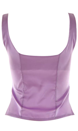 Time For Temptation Purple Satin Sleeveless Wide Strap V Neck Button Front Camisole Tank Top