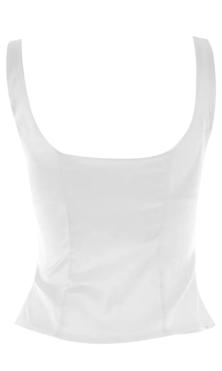 Time For Temptation White Satin Sleeveless Wide Strap V Neck Button Front Camisole Tank Top