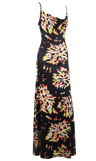 Secret Style <br><span> Black Multicolor Floral Pattern Sleeveless Spaghetti Strap Scoop Neck Casual Maxi Dress</span>