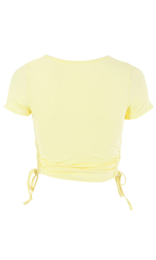 Cut Your Ties<br><span> Ribbed Short Sleeve Crew Neck Side Ruching Crop Tee Shirt Top </span>