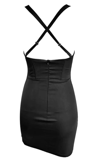 Into My Heart Black Sleeveless Sweetheart Bustier Corset Cup Satin Lace Up Bodycon Mini Dress
