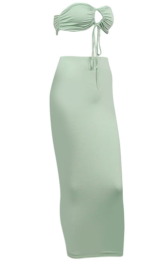 Like Lovers Do <br><span>Green Sleeveless Casual Tube Multiway Bandeau Cut Out Top Bodycon Two Piece Maxi Dress</span>