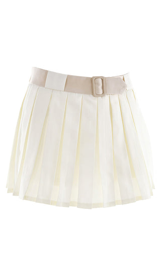 Kick It With Me Beige Pleated Flare Contrast Belted Waist Casual A Line Mini Skirt