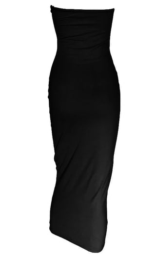 Stepping Out Of Line Black Strapless Bodycon Midi Dress