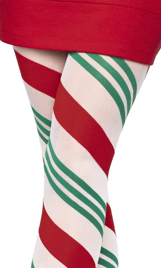 Holiday Lover <br><span>Green Red White Candy Cane Stripe Pattern Tights Stockings</span>
