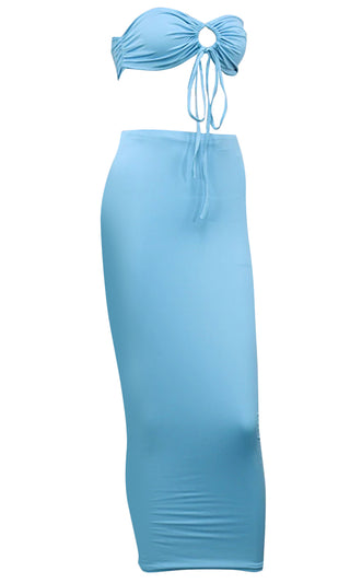 Like Lovers Do <br><span>Light Blue Sleeveless Casual Tube Multiway Bandeau Cut Out Top Bodycon Two Piece Maxi Dress</span>