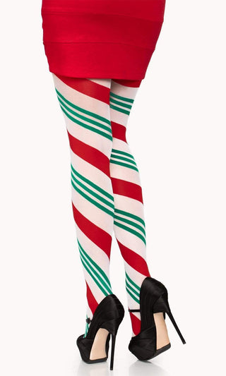 Holiday Lover <br><span>Green Red White Candy Cane Stripe Pattern Tights Stockings</span>