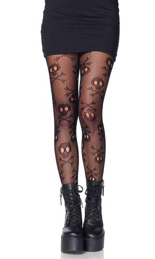 Skull Girl<br><span> Black Sheer Mesh Skull Pattern Tights Stockings </span>